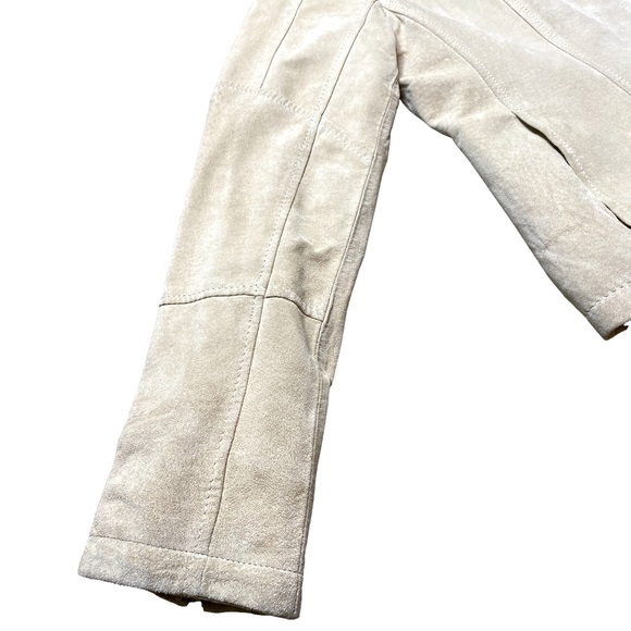 Suede Leather Jacket for Women - Cream Color, Front Zipper, Two Side Poc… - Picture 4 of 10